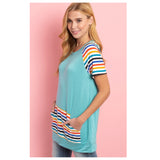 CLOSEOUT Sale! ~Adorable Striped Sleeve and Kangaroo Pocket Mint Top