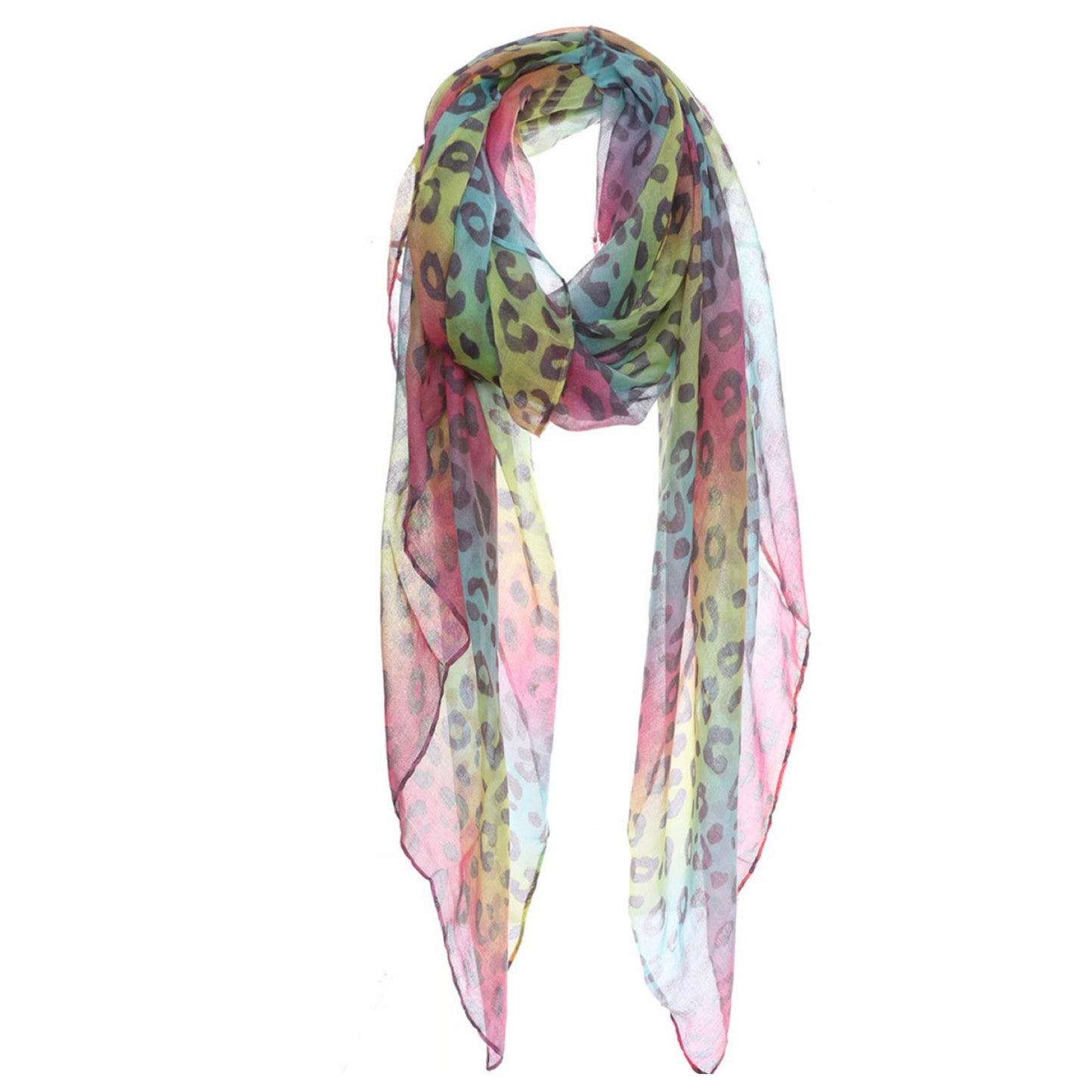Classic Oblong Multi Color Pastel Striped Leopard Scarf