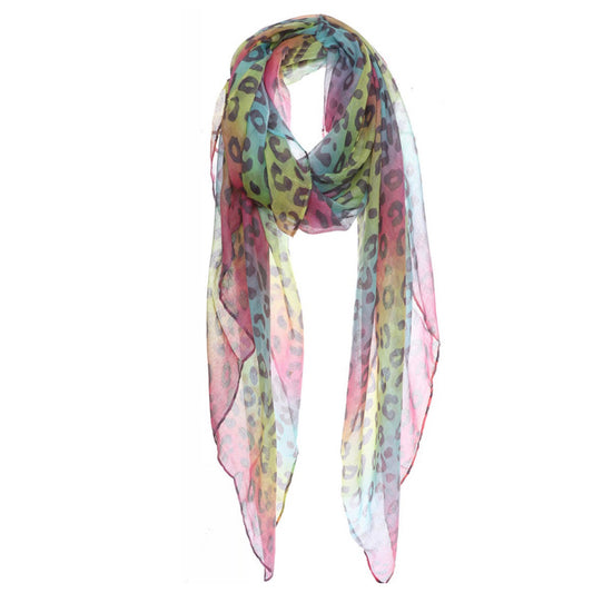 Classic Oblong Multi Color Pastel Striped Leopard Scarf