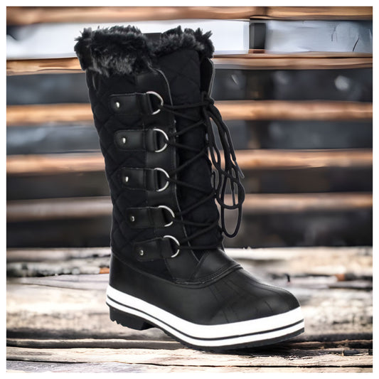 Snow Day~All Day Fur Lined Quilted Black Snow Boots