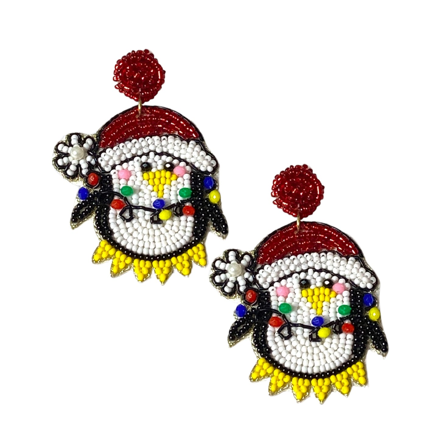 Adorable Large Christmas Penguin Seed Bead Earrings