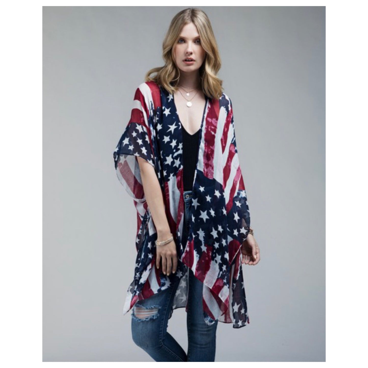 Special-American Pride-Stars and Stripes Watercolor American Flag Kimono