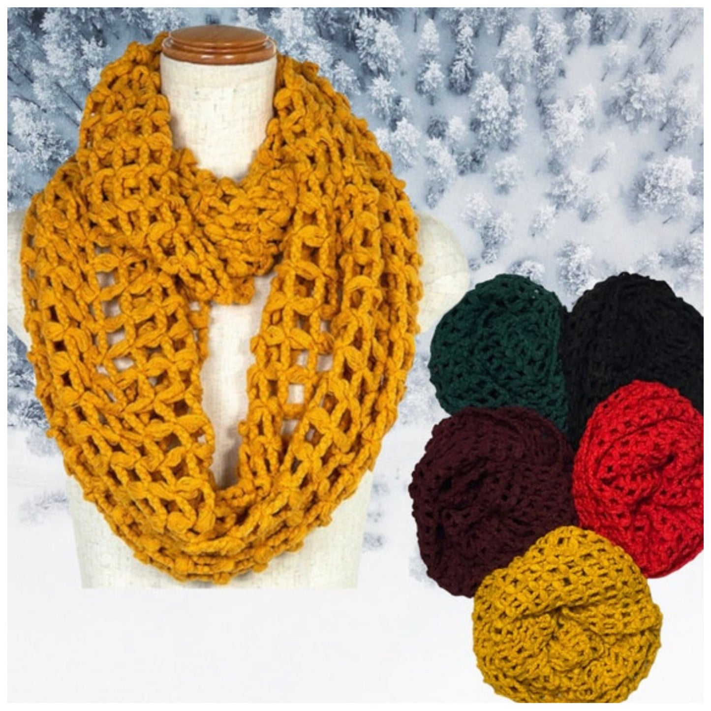 Silky Soft Open Waffle Knit Infinity Scarves-Cowl Scarf
