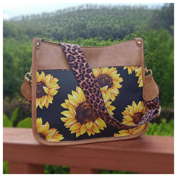 Holiday Special ..Wrap it Up, it’s a MUST! Sunflower Leather Satchel Crossbody Bag with Leopard Strap