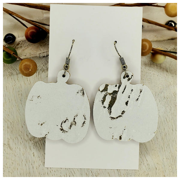 Adorable Hand Made White Marble Leather Pumpkin Earrings