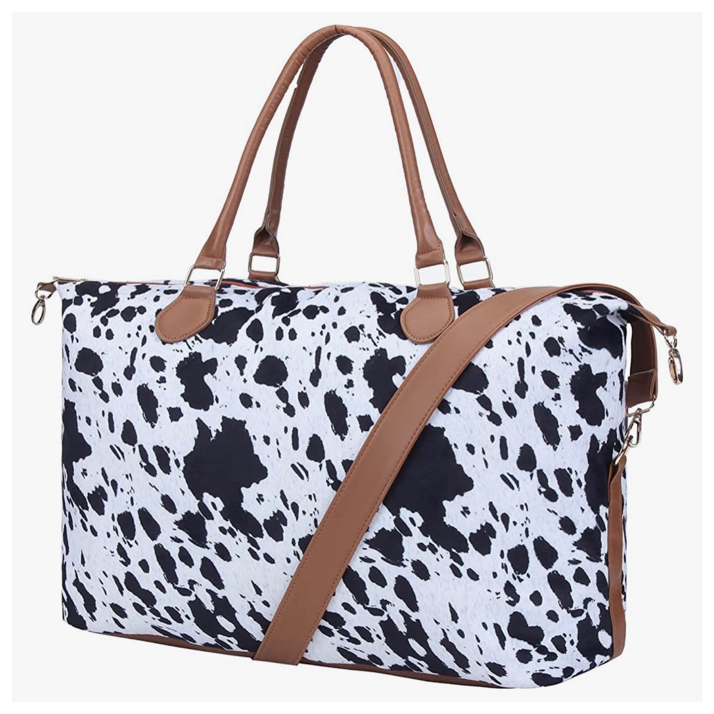 Gotta Get It! Black White Cow Print XL Weekender Bag