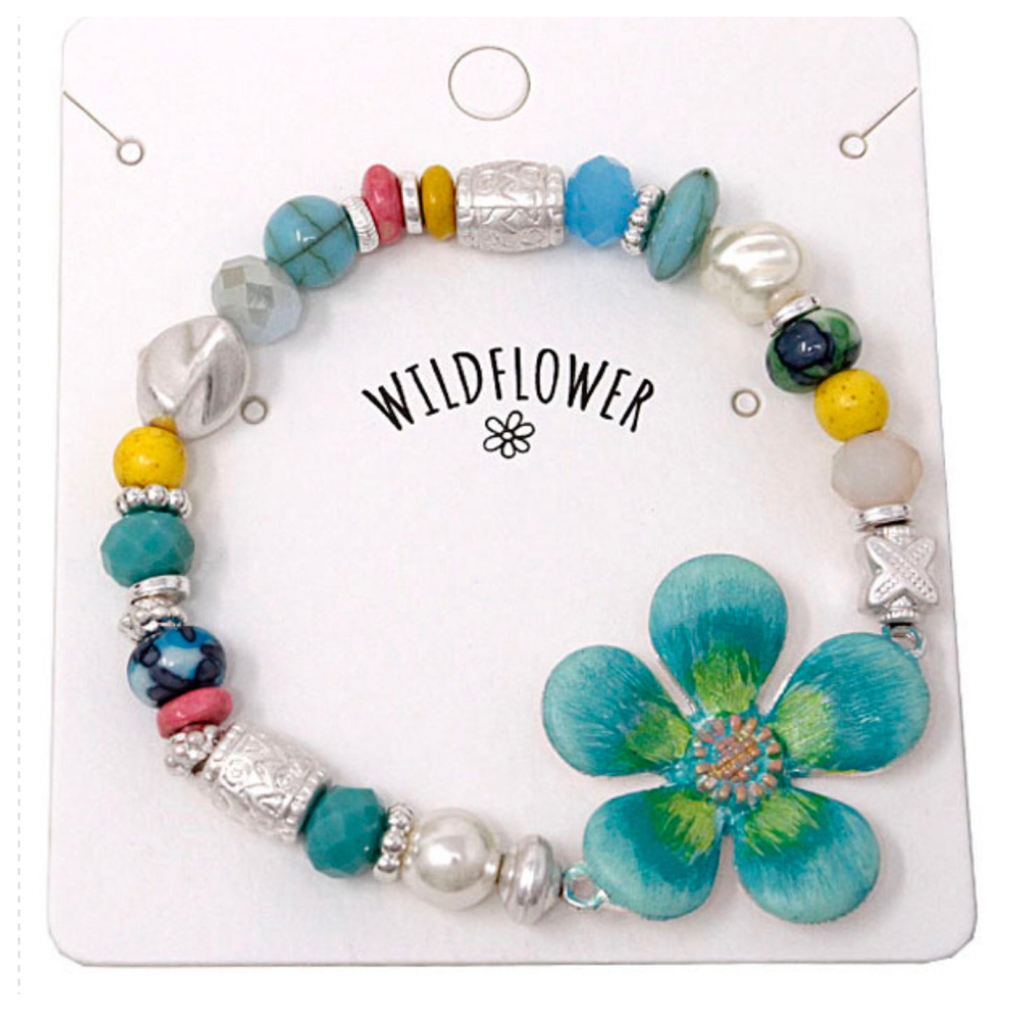 Marbled Bead Mix Teal WildflowerBracelet
