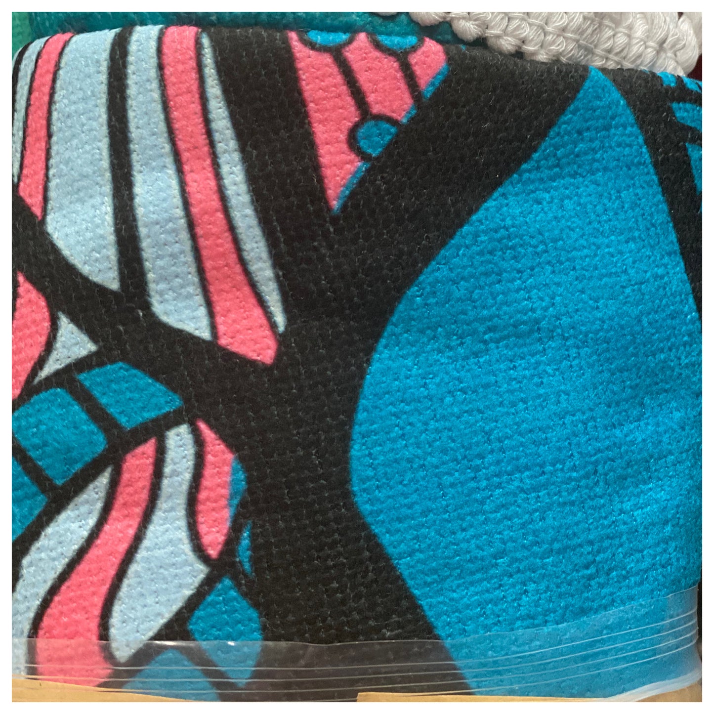 “Fun in the Sun" Fringe Trim Mandela Teal Elephant Round Beach Towel