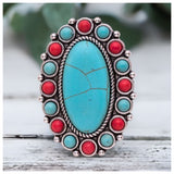 Oval Iconic Turquoise, Deep Coral Stone Ring