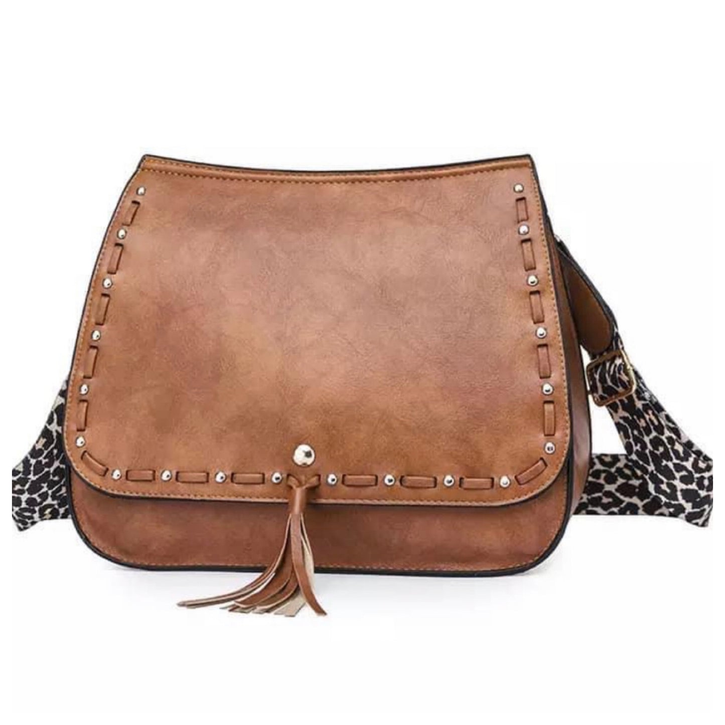 Hello Baby! Elizabeth Leopard Strap Tan Crossbody Bag, Satchel, Purse