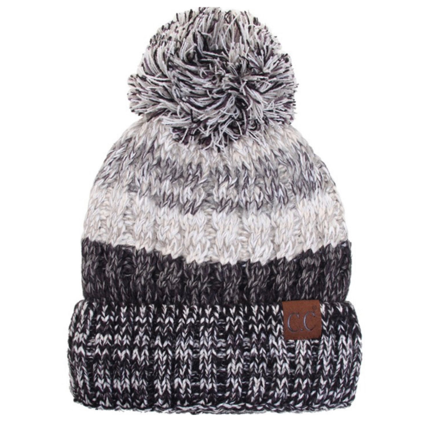 Faux Fur Lined Pepper Knit Pom CC Beanie