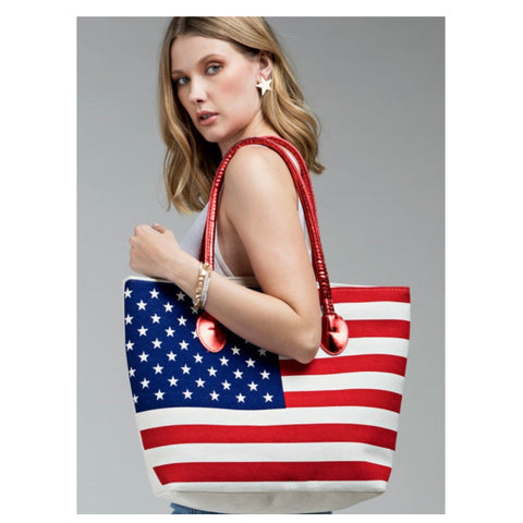 American Pride Stars and Stripes Metallic Straps Tote Bag