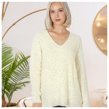 Crazy Soft ZENANA V Neck Popcorn Sweaters-Pullover-Womens