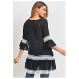 Darling Black Boho Top with Lace Detail