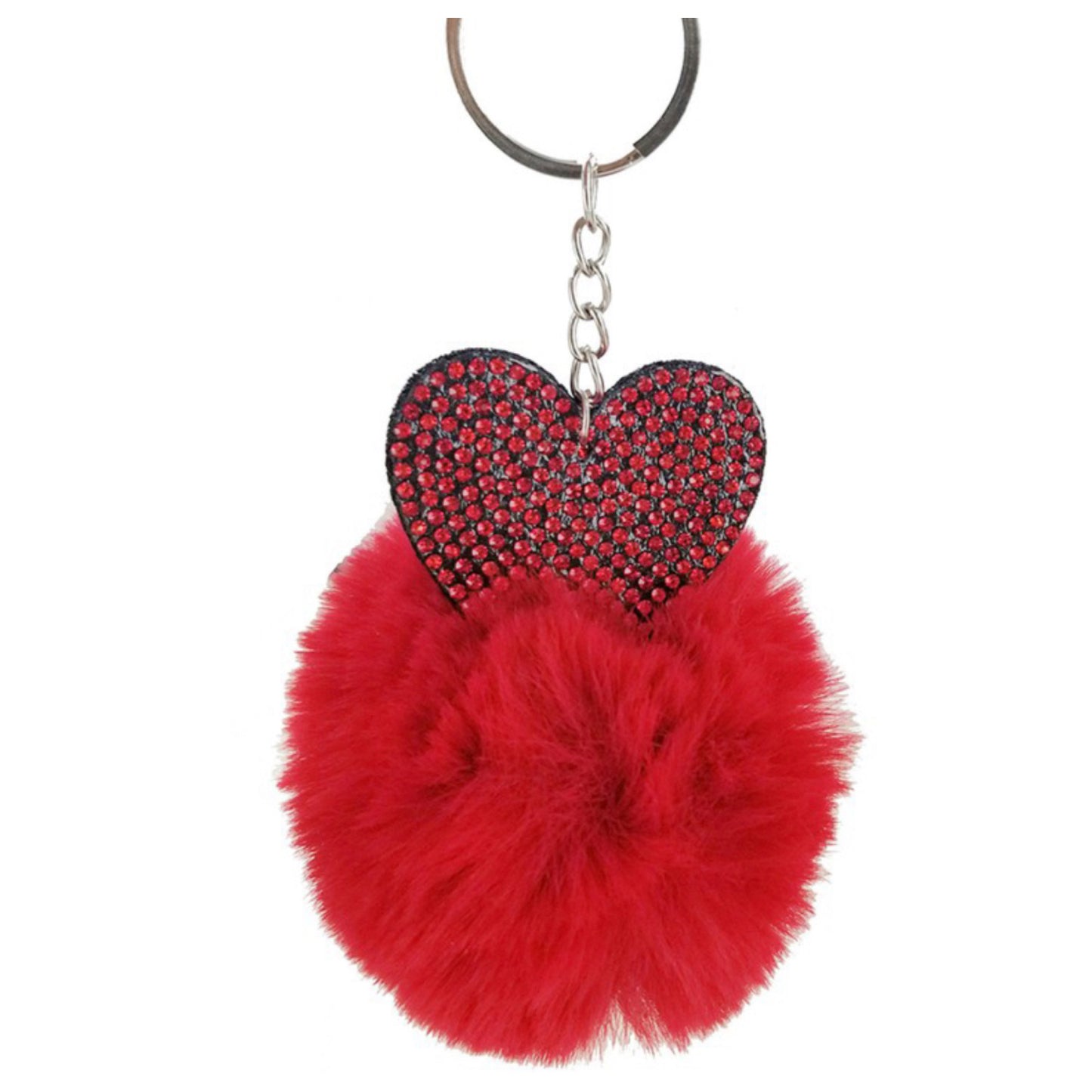 Red Crystal Heart Puffy Puff Ball Keychain,Purse Charm