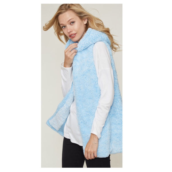 Closeout: Adorable Me, Sherpa Hooded Baby Blue Vest Jacket