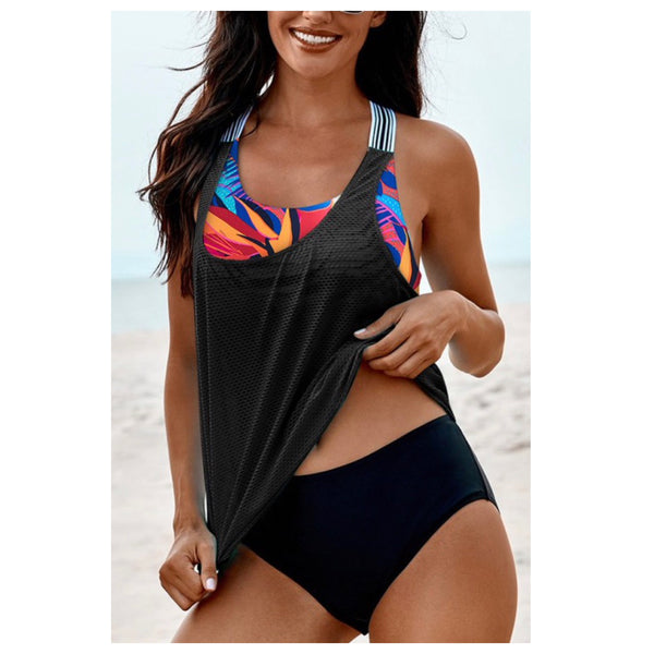 Sexy Me! Adorable 2pc Black or Purple Tankini with Colorful Top and Black Bottoms Swimsuit