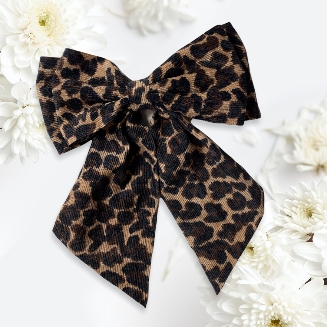 Large Leopard Velvety Hair Bow Clips
