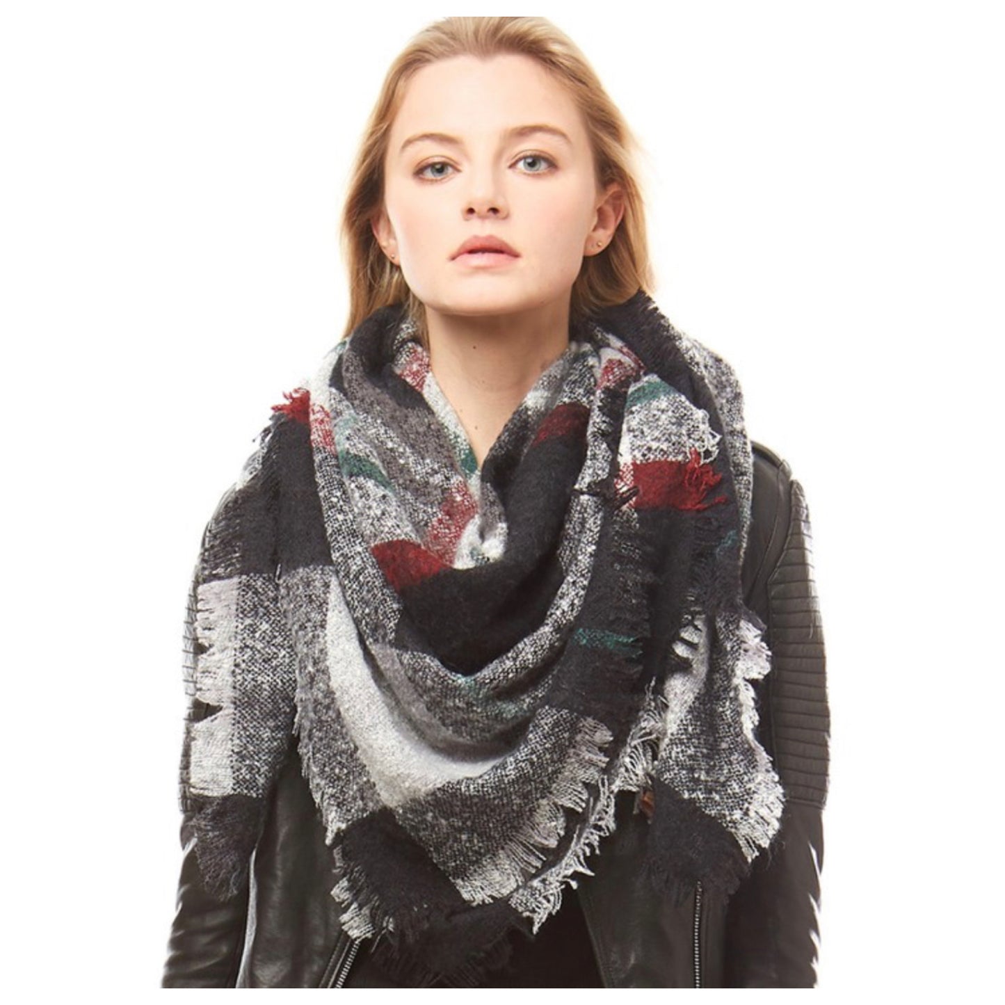 Crazy Soft Black Plaid Large Blanket Scarf