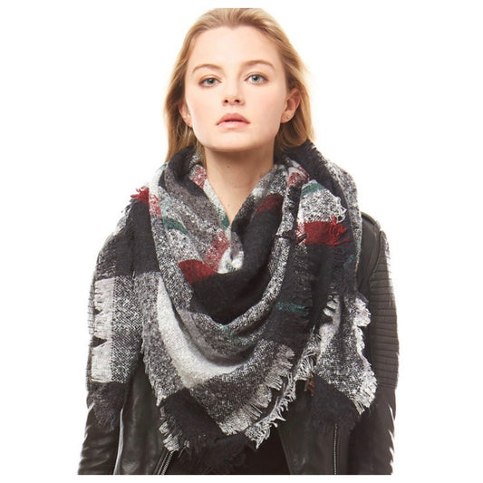 Crazy Soft Black Plaid Large Blanket Scarf
