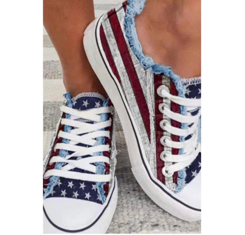 Ashlyn’s Frayed Trim American Flag Tennis Shoes