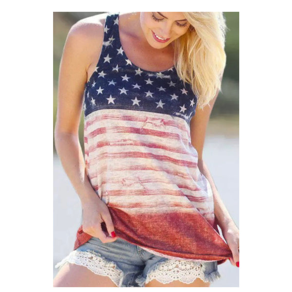 Closeout-American Pride Vintage American Flag Sleeveless Top