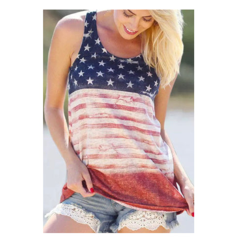 Closeout-American Pride Vintage American Flag Sleeveless Top