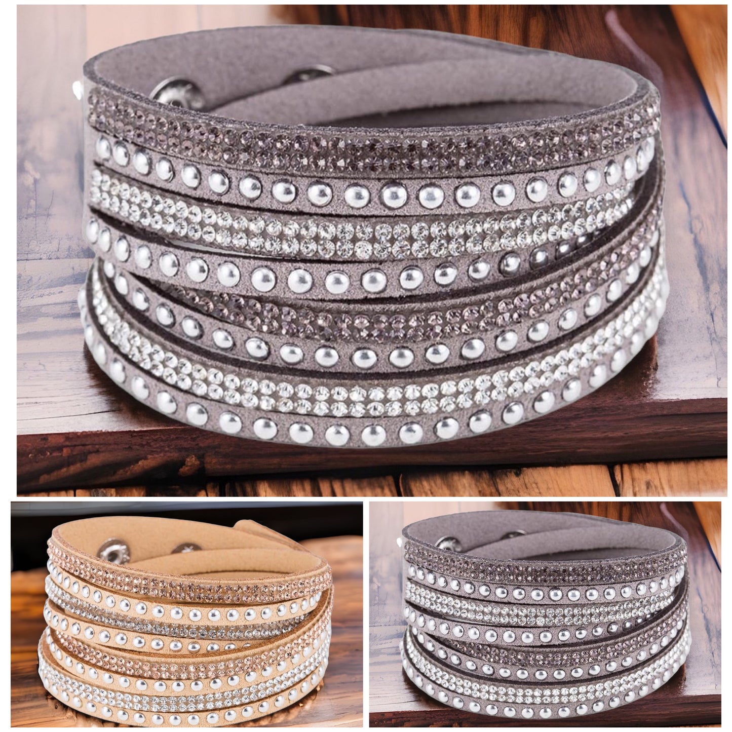 Layered Crystal Accented Wrap Around Bracelets-Jewelry
