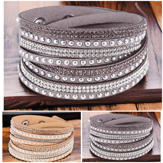 Layered Crystal Accented Wrap Around Bracelets-Jewelry