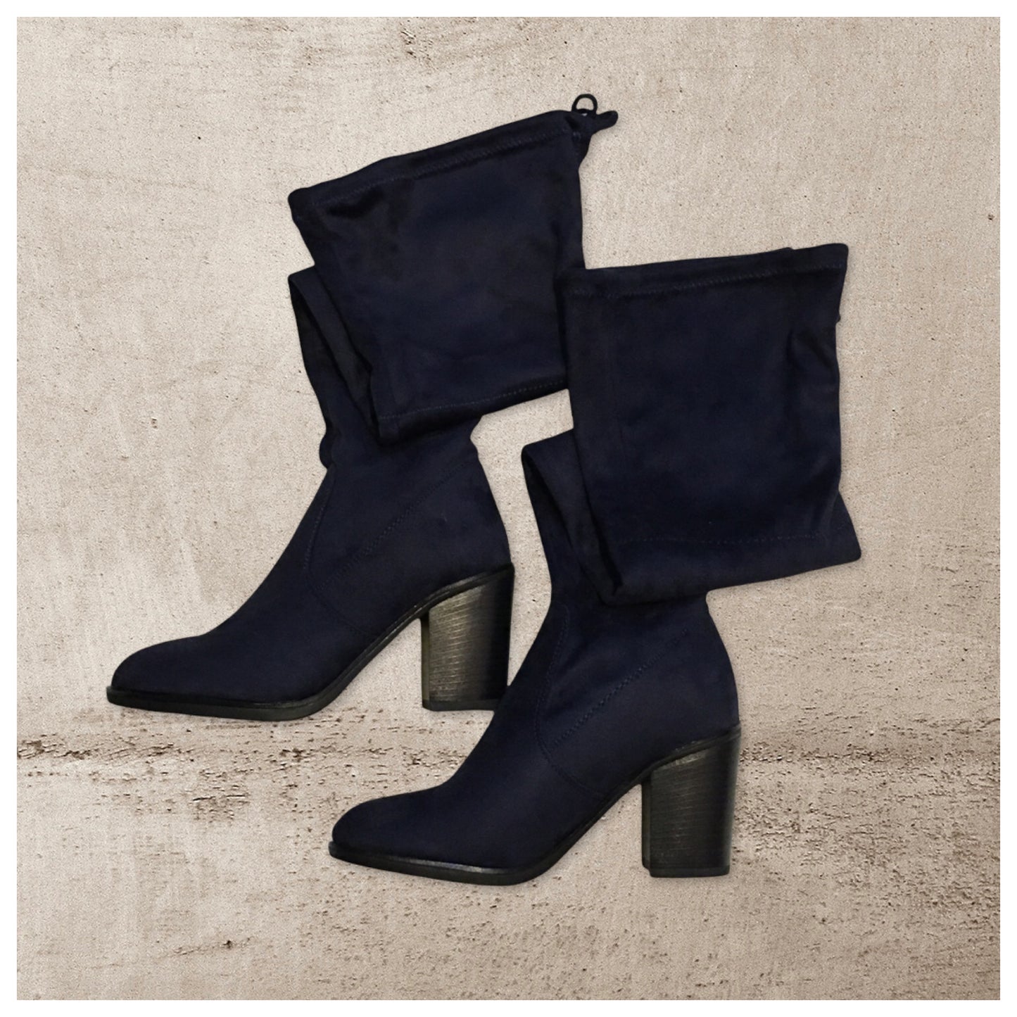 Special Sale! "Sassy Me" Above the Knee Suede Navy Heel Boots