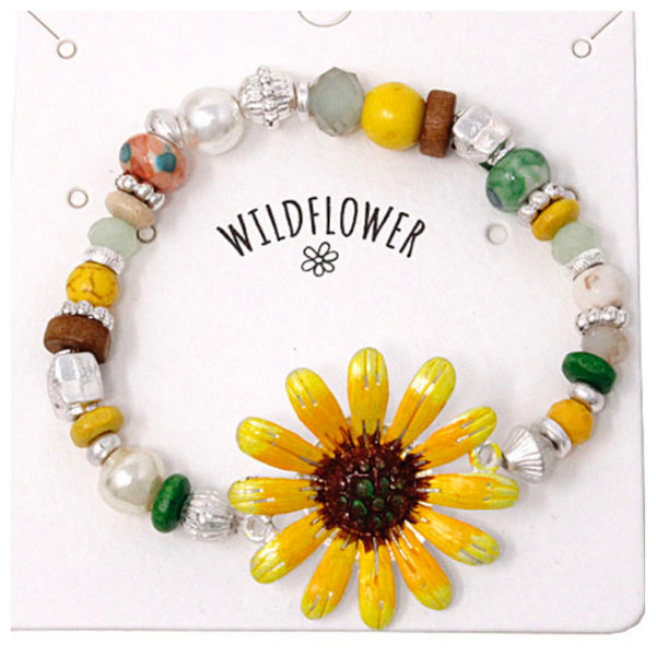 Marbled Bead Mix Yellow Wildflower Bracelet