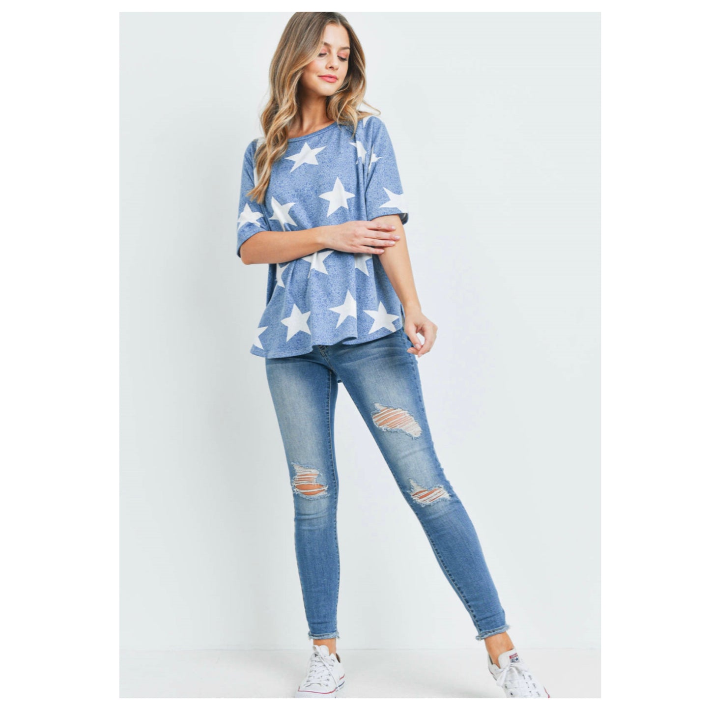 Closeout-Adorable Blue Star Print American Pride Top