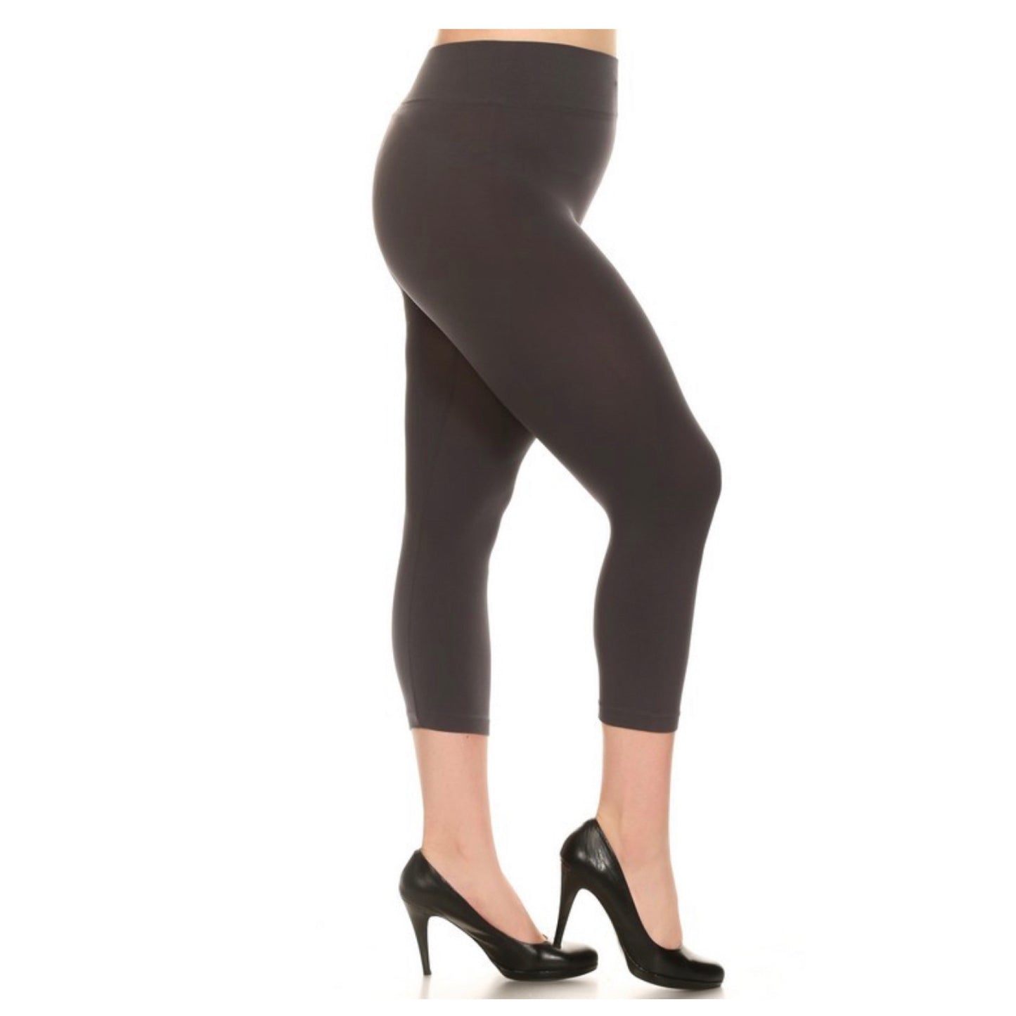 No Peek-a-Boo See Through Plus Size Charcoal Capri Leggings