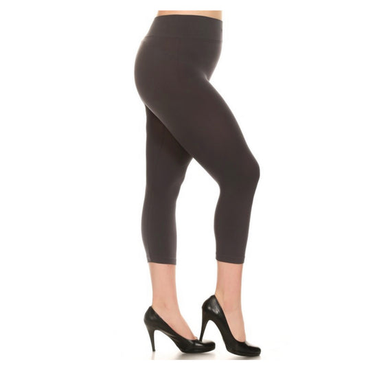 No Peek-a-Boo See Through Plus Size Charcoal Capri Leggings