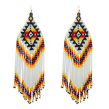 Ashlyn’s Ivory Black Mix Aztec Fringe Drop Seed Bead Earrings-Western-Navajo