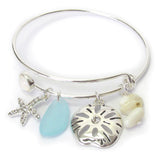 Starfish Charm Silver Wire Bangle Bracelet