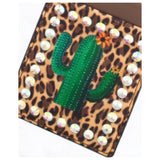 Rhinestone and Cactus Animal Print ID Card Key Chain Bracele-Wallet