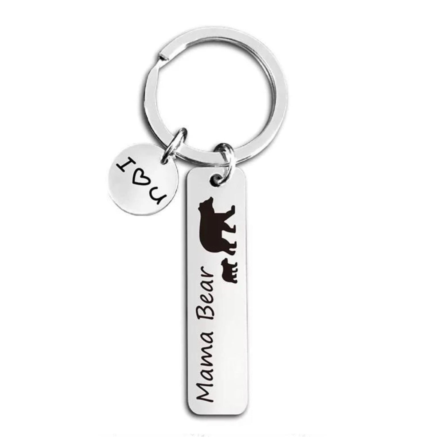 Adorable Mamma Bear and Cub/s Silver Keychain