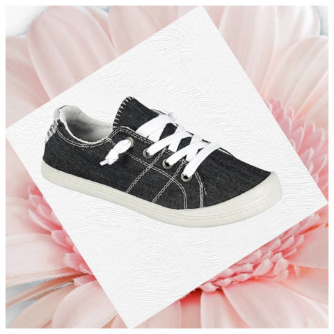 Closeout! Crazy Cute Lace Up Classic Black Sneakers