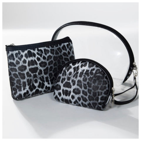 3pc Leopard Print Cosmetic Bag Set