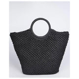 Casual to Classy Weaved Black Straw Basket Tote Bag-Purse-Handle Bag