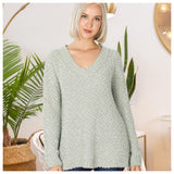 Crazy Soft ZENANA V Neck Popcorn Sweaters-Pullover-Womens