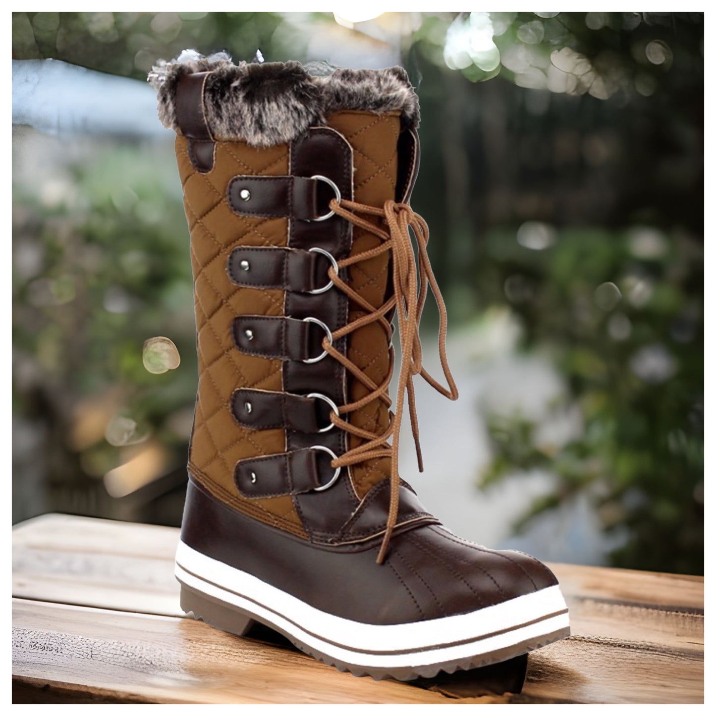 Snow Day~Fur Lined Quilted Tan Snow Boots