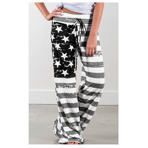 Oh Yes Baby! American Flag Slouchy Lounge Pants-Black/Grey