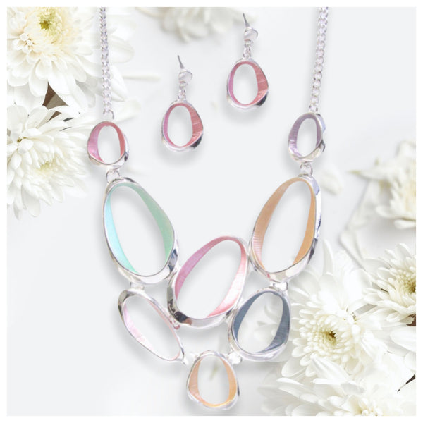 Multi Pastel Color Oval Hoop Necklace Set