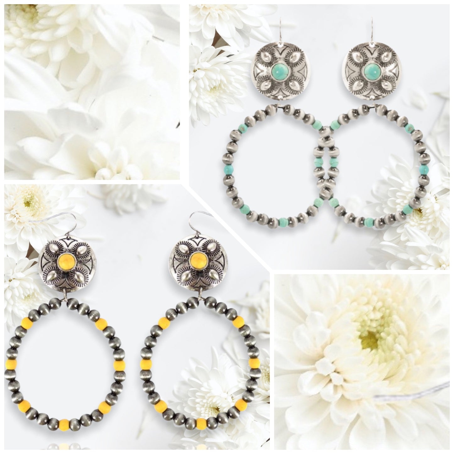 Stunning Concho Navajo Pearl Beaded Earrings