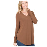 Limited Time Sale! Casually Classy Zenana V Neck Relaxed Fit Classic Basic Top-Lt Brown
