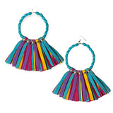 Turquoise Beaded Multi Color Fringe Earrings-Jewelry-Accesories