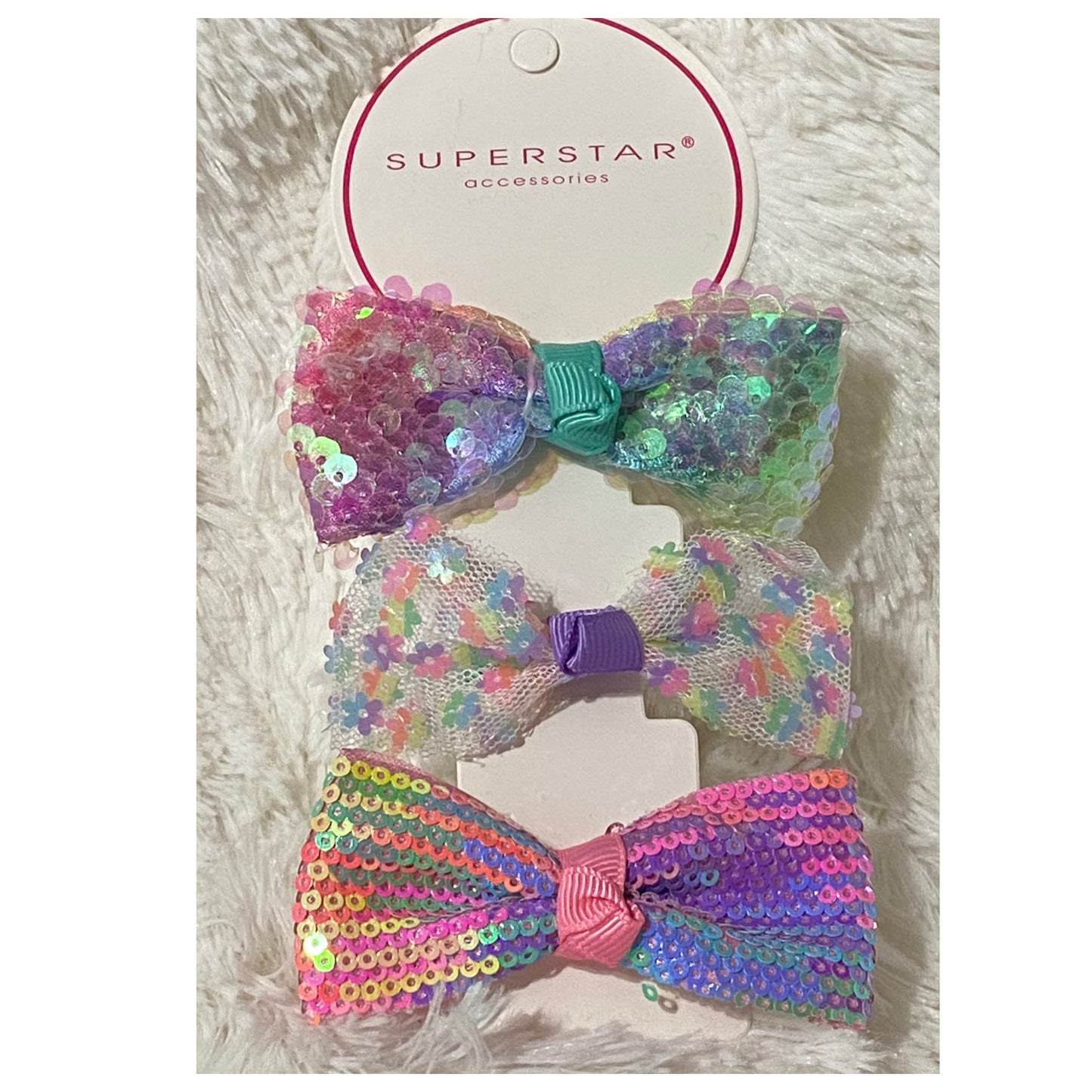 Adorable Sequin Hair Bow Clips - Set of 3