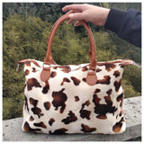 Limited Time Sale! Ready, Set, Go .. Faux Fur Cow Print Weekender Tote Bag